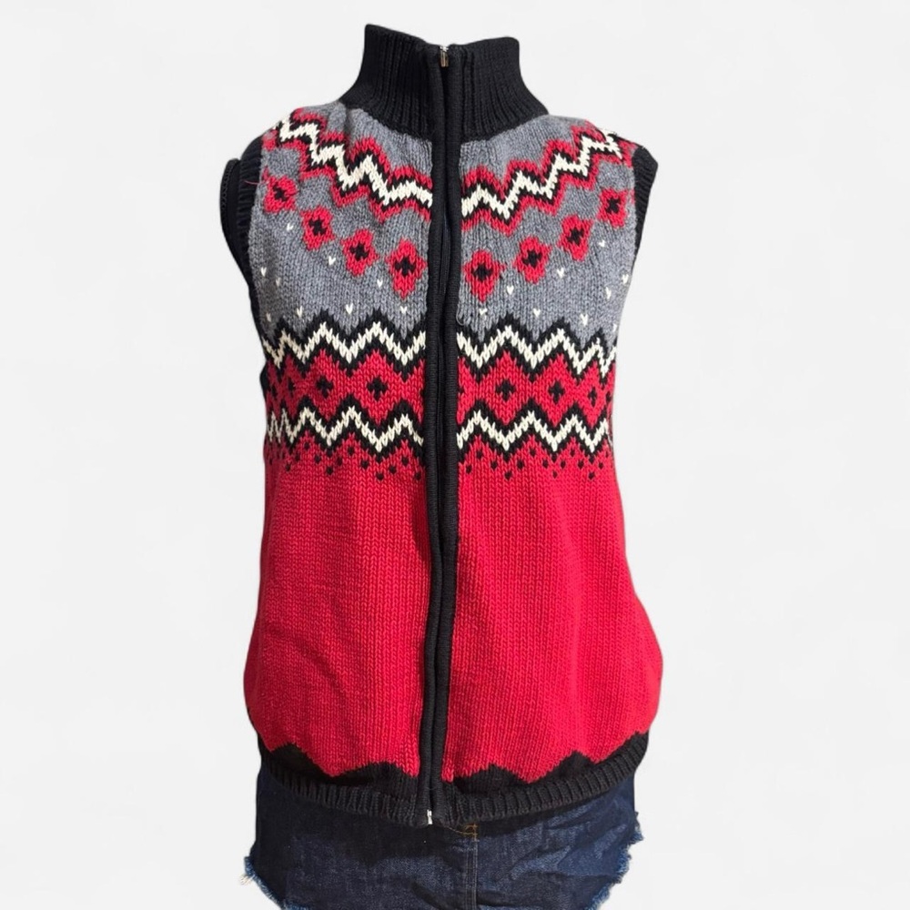 Coldwater Creek Black, Gray, and Red Sweater Vest